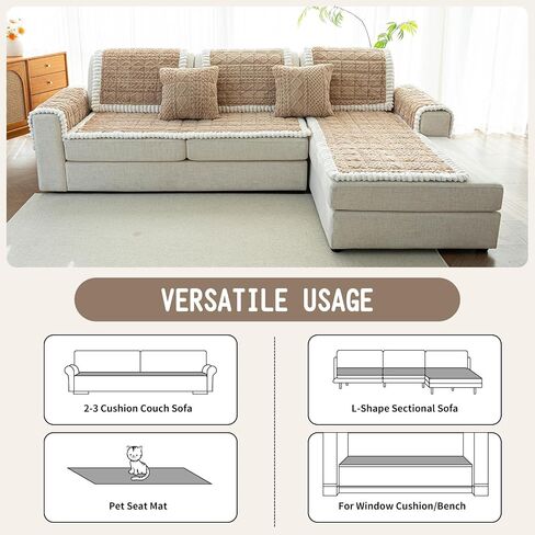 Sofa Pad, Plush Couch Cover Washable for Pet, Non-Slip Warm Couchs Cover, Funny Fuzzy Pet Couch Covers for Sofa, Sofa Slipcovers Furniture Covers for L Shaped(Light tan, 27.5"x 59") in Saudi Arabia