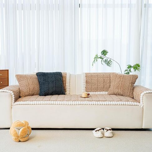 Sofa Pad, Plush Couch Cover Washable for Pet, Non-Slip Warm Couchs Cover, Funny Fuzzy Pet Couch Covers for Sofa, Sofa Slipcovers Furniture Covers for L Shaped(Light tan, 27.5"x 59") in Saudi Arabia