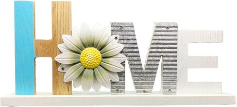 YUMBOR Wooden Daisy Flower Cutout Home Sign Décor Kitchen Tabletop Counter Cabinets Fireplace Mantel Centerpiece Decor Free Standing Rustic Wood Cutout Letters Accents Tabletop Shelf Decorations in Saudi Arabia