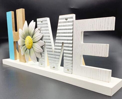YUMBOR Wooden Daisy Flower Cutout Home Sign Décor Kitchen Tabletop Counter Cabinets Fireplace Mantel Centerpiece Decor Free Standing Rustic Wood Cutout Letters Accents Tabletop Shelf Decorations in Saudi Arabia