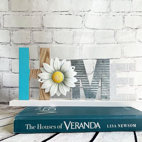 YUMBOR Wooden Daisy Flower Cutout Home Sign Décor Kitchen Tabletop Counter Cabinets Fireplace Mantel Centerpiece Decor Free Standing Rustic Wood Cutout Letters Accents Tabletop Shelf Decorations in Saudi Arabia
