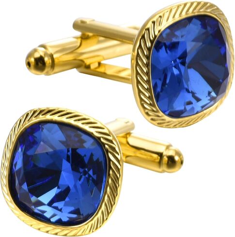 Blue Zircon Gemstone Cufflinks for Men Lady In Gift Case Silver/Golden Square Men's Cufflinks Jewelry Set for Wedding Anniversary Business Party Events Tuxedo Dress Shirt in Kuwait