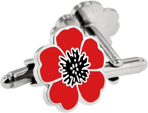 PinMart Red and Black Poppy Flower Remembrance Memorial Day Cufflink Set in Kuwait