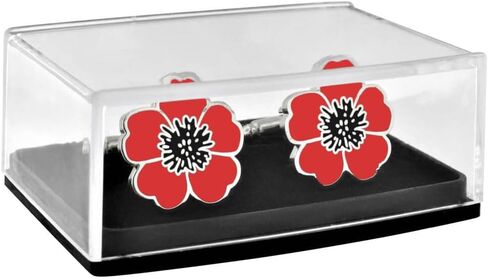 PinMart Red and Black Poppy Flower Remembrance Memorial Day Cufflink Set in Kuwait