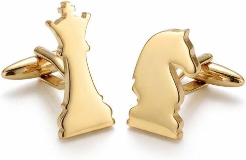 Men’s Chess Piece Cufflinks – Stainless Steel Game-Themed Cuff Links with Gift Box & Polishing Cloth – Available in Silver & Gold in Saudi Arabia