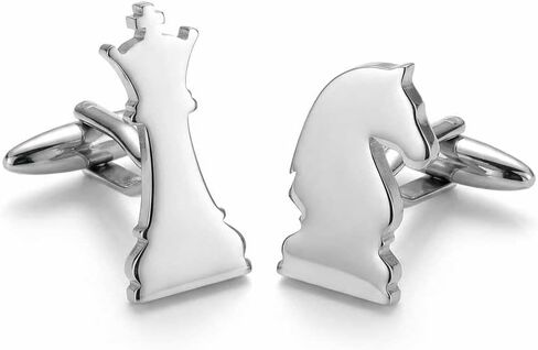Men’s Chess Piece Cufflinks – Stainless Steel Game-Themed Cuff Links with Gift Box & Polishing Cloth – Available in Silver & Gold in Saudi Arabia