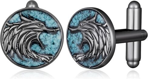 Cuff Links Men S925 Sterling Silver Turquoise Wolf Cufflinks Viking Jewelry Gifts for Men in Kuwait
