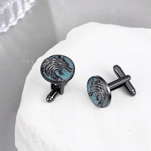 Cuff Links Men S925 Sterling Silver Turquoise Wolf Cufflinks Viking Jewelry Gifts for Men in Kuwait