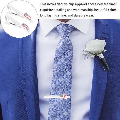 American Flag Tie Clips for Men Set of 2 - Patriotic Us Flag Metal Clasp for Firefighter Uniform, Tie Pins for Business Suit And Wedding Accessory in Saudi Arabia