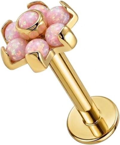 G23 Grade Titanium Opal Stone Flower Push Fit Top 16 Gauge Labret - Tragus Bar Piercing - Labret Stud Helix - Tragus Piercing Jewelry in Kuwait