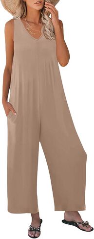 Nfsion Women's Summer Casual Loose Tank Jumpsuit Sleeveless V Neck Long Pants Jumpsuit Romper with Pockets Outfits in Saudi Arabia