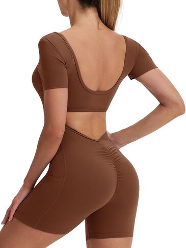 ECUPPER Women One Piece Workout Jumpsuits Backless Tummy Control Sleeveless Bodysuit Gym Scrunch Yoga Romper with Pocket in Saudi Arabia
