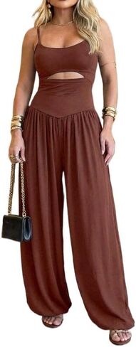 Women's summer vest waistband wide leg jumpsuit, sleeveless camisole sports jumpsuit in Saudi Arabia