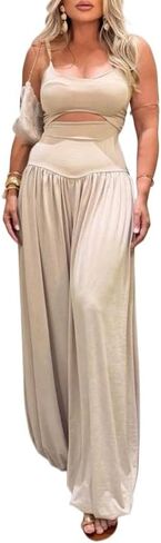 Women's summer vest waistband wide leg jumpsuit, sleeveless camisole sports jumpsuit in Saudi Arabia