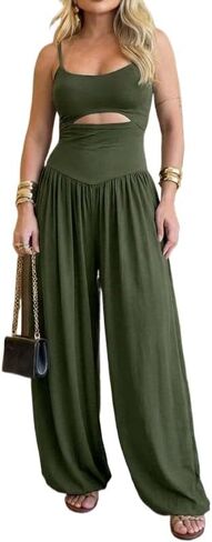 Women's summer vest waistband wide leg jumpsuit, sleeveless camisole sports jumpsuit in Saudi Arabia