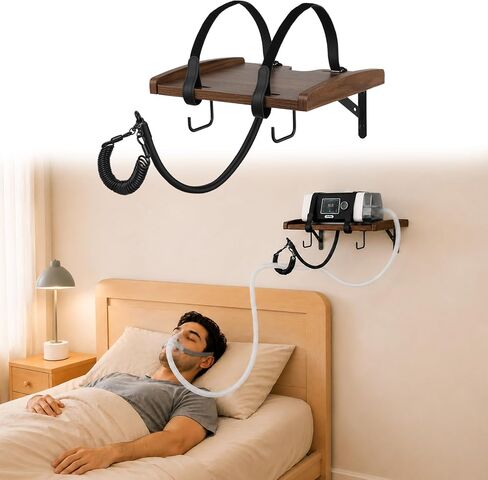 CPAP Wall Mount Shelf for ResMed AirSense 11 Supplies, Enlarged CPAP Machine Stand with Adjustable Anti-Drop Straps, 180° Hose Holder & Dual Hooks, CPAP Accessories Organizer in Saudi Arabia
