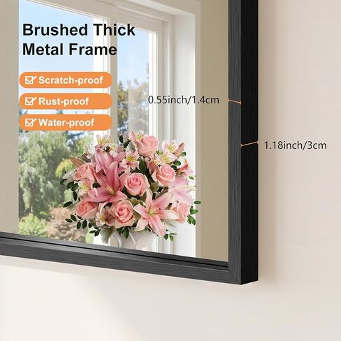 COFENY Bathroom Mirror, 18x22 Brushed Black Rectangle Mirror, Thickened Deep Metal Frame Small Bathroom Vanity Mirrors for Over Sink, Bedroom, Entryway, HD Tempered Glass, Horizontally or Vertically in Saudi Arabia
