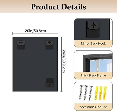 COFENY Bathroom Mirror, 18x22 Brushed Black Rectangle Mirror, Thickened Deep Metal Frame Small Bathroom Vanity Mirrors for Over Sink, Bedroom, Entryway, HD Tempered Glass, Horizontally or Vertically in Saudi Arabia