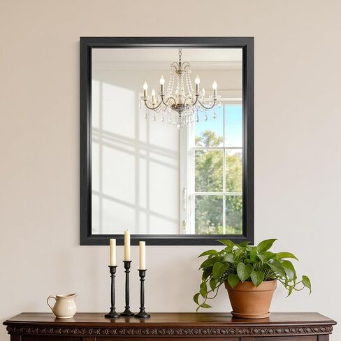 COFENY Bathroom Mirror, 18x22 Brushed Black Rectangle Mirror, Thickened Deep Metal Frame Small Bathroom Vanity Mirrors for Over Sink, Bedroom, Entryway, HD Tempered Glass, Horizontally or Vertically in Saudi Arabia
