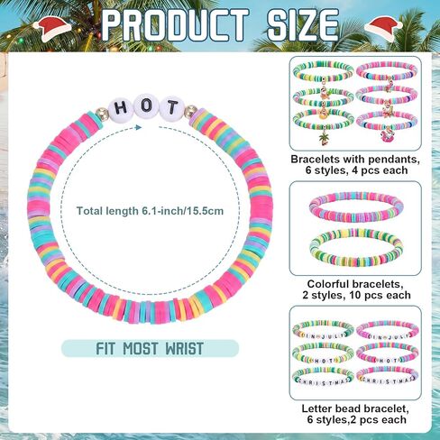 Huquary 56 Pcs Bracelets for Women Stackable Beaded Friendship Bracelets Set Tretch Clay Jewelry Accessories Party Gifts Bulk in Kuwait