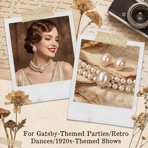 White Bead Necklace and Earring Vintage Gold Pearl Necklace Choker with Rhinestone Adjustable Faux Pearl Costume Jewelry Set for Wedding Bridal Birthday Tea Party in Kuwait