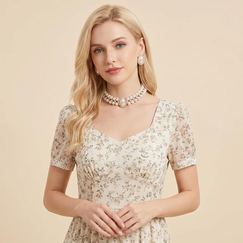 White Bead Necklace and Earring Vintage Gold Pearl Necklace Choker with Rhinestone Adjustable Faux Pearl Costume Jewelry Set for Wedding Bridal Birthday Tea Party in Kuwait