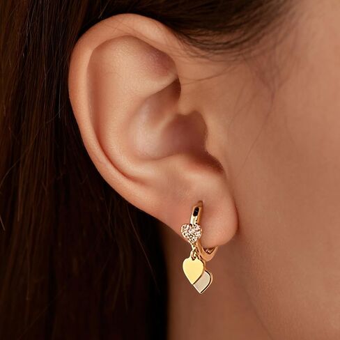 LOVECOM Gold Heart Dangle Earrings Necklaces Jewelry Set for Women Brides with Cubic Zirconia 925 Sterling Silver Heart Drop Hoop Earring and Necklace Wedding Gifts for Mother Daughter in Kuwait