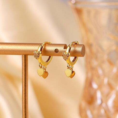 LOVECOM Gold Heart Dangle Earrings Necklaces Jewelry Set for Women Brides with Cubic Zirconia 925 Sterling Silver Heart Drop Hoop Earring and Necklace Wedding Gifts for Mother Daughter in Kuwait