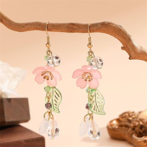 Lily of the Valley Pearl Necklace Earrings Set for Women Pink Flower Dangle Earrings Woodland Elf Fantasy Necklace Summer Refreshing Seaside Idyllic Holiday Jewelry Gift in Kuwait