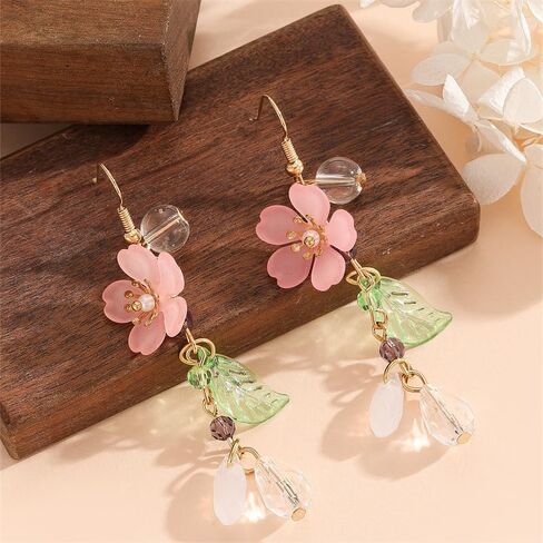 Lily of the Valley Pearl Necklace Earrings Set for Women Pink Flower Dangle Earrings Woodland Elf Fantasy Necklace Summer Refreshing Seaside Idyllic Holiday Jewelry Gift in Kuwait