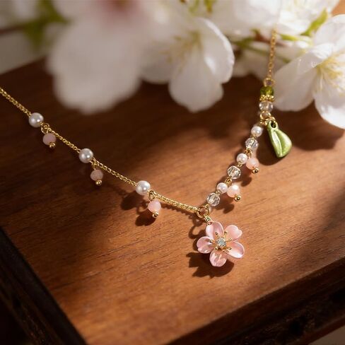 Lily of the Valley Pearl Necklace Earrings Set for Women Pink Flower Dangle Earrings Woodland Elf Fantasy Necklace Summer Refreshing Seaside Idyllic Holiday Jewelry Gift in Kuwait