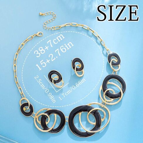 Foyte Gold Black Necklace Jewelry Set Irregular Pendant Necklace Chunky Vintage Necklace and Earring for Women in Saudi Arabia