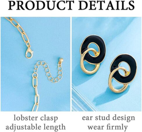 Foyte Gold Black Necklace Jewelry Set Irregular Pendant Necklace Chunky Vintage Necklace and Earring for Women in Saudi Arabia