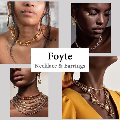 Foyte Gold Black Necklace Jewelry Set Irregular Pendant Necklace Chunky Vintage Necklace and Earring for Women in Saudi Arabia