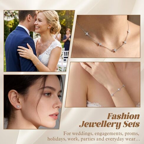 Yolev Silver Jewelry Set for Women Dainty CZ Flowers Bracelet Earring and Necklace Set Elegant Jewelry Bride Stack Jewelry Set for Wedding Day Prom Brides Gifts in Kuwait