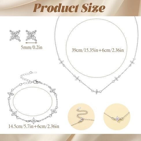 Yolev Silver Jewelry Set for Women Dainty CZ Flowers Bracelet Earring and Necklace Set Elegant Jewelry Bride Stack Jewelry Set for Wedding Day Prom Brides Gifts in Kuwait