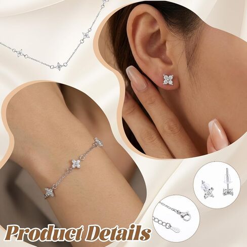 Yolev Silver Jewelry Set for Women Dainty CZ Flowers Bracelet Earring and Necklace Set Elegant Jewelry Bride Stack Jewelry Set for Wedding Day Prom Brides Gifts in Kuwait