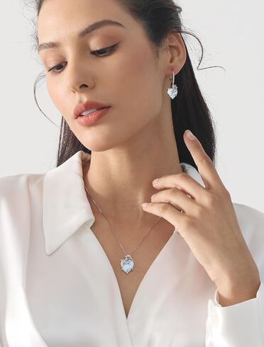 YL Heart Pendant Necklace for Women 925 Sterling Silver Lily Dangle Earrings Created White Opal Flower Jewelry Set in Kuwait