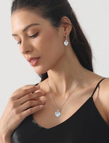 YL Heart Pendant Necklace for Women 925 Sterling Silver Lily Dangle Earrings Created White Opal Flower Jewelry Set in Kuwait