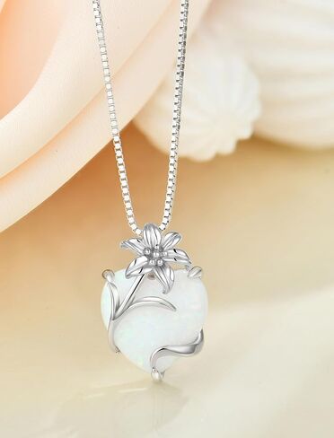 YL Heart Pendant Necklace for Women 925 Sterling Silver Lily Dangle Earrings Created White Opal Flower Jewelry Set in Kuwait