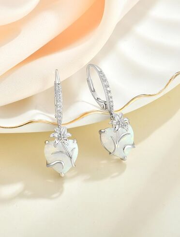 YL Heart Pendant Necklace for Women 925 Sterling Silver Lily Dangle Earrings Created White Opal Flower Jewelry Set in Kuwait