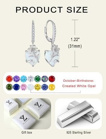 YL Heart Pendant Necklace for Women 925 Sterling Silver Lily Dangle Earrings Created White Opal Flower Jewelry Set in Kuwait