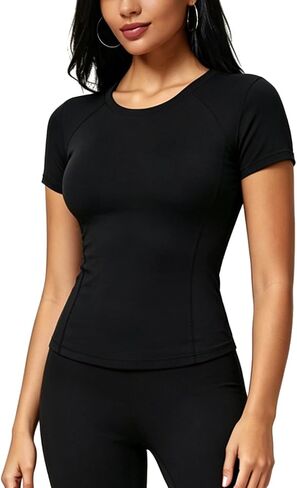 Workout Tops for Women Quick Dry Short Sleeve Compression Shirt Crew Neck UPF 50+ Athletic Shirts Yoga Running Gym in Saudi Arabia