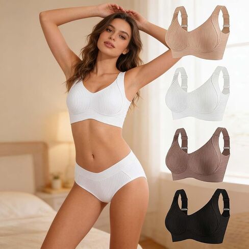Soft 4 Pack T-Shirt Bras for Women,No Underwire Push Up Seamless Scalloped Lift Everyday Bralettes-Multicolor in Kuwait