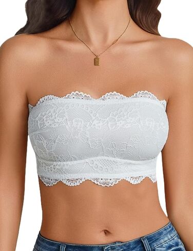 Strapless Bra Women's Lace Bra Wireless Bandeau No Slip Silicone Grip Everyday Bra Lingerie in Saudi Arabia
