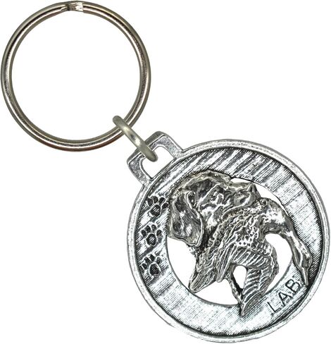 Labrador Retriever with Duck Keychain, Dog, Pewter, D114KC, 1 1/2", 100% Handmade in the USA, Bird Hunting, Black, Brown, Yellow, Lab, Pet, Tag, Metal, Keychain, Key Chain, Over 90 Dog Keychains in Kuwait