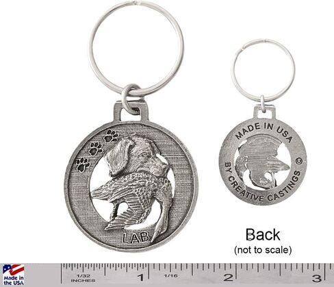 Labrador Retriever with Duck Keychain, Dog, Pewter, D114KC, 1 1/2", 100% Handmade in the USA, Bird Hunting, Black, Brown, Yellow, Lab, Pet, Tag, Metal, Keychain, Key Chain, Over 90 Dog Keychains in Kuwait