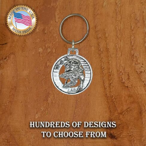 Labrador Retriever with Duck Keychain, Dog, Pewter, D114KC, 1 1/2", 100% Handmade in the USA, Bird Hunting, Black, Brown, Yellow, Lab, Pet, Tag, Metal, Keychain, Key Chain, Over 90 Dog Keychains in Kuwait
