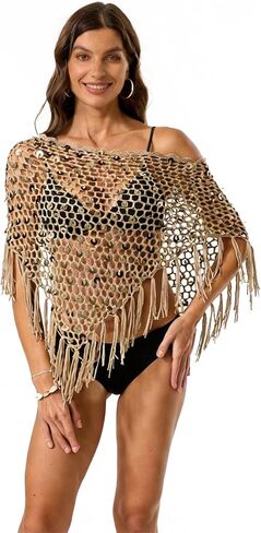 MELTIN Women's Crochet Cover Up Plus Size & Standard Bohemian Off Shoulder Beach Poncho with Sequins Tassels Swimsuit Wrap 2026 in Kuwait