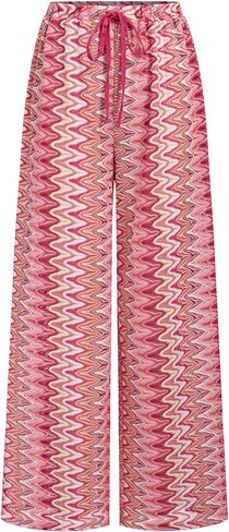 ZAFUL Womens Beach Cover Up Pants Sexy Crochet Drawstring Elastic Boho Swimsuit Cover Up Long Pants Beach Wear Colorful Pink S in Kuwait